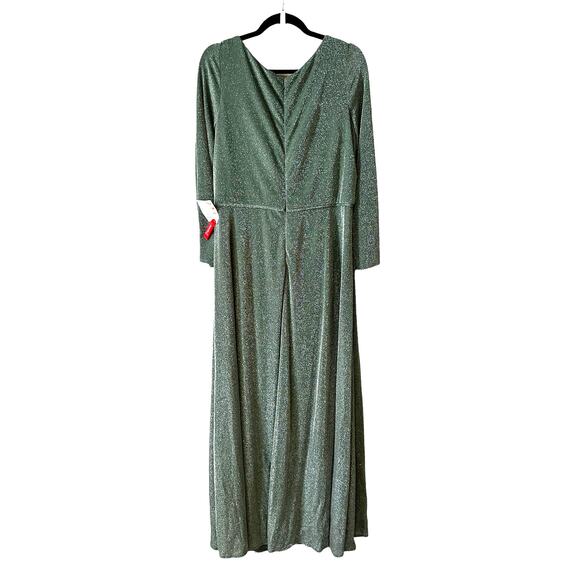 NWT Ieena Mac Duggal Women's Plus Size 49088 Faux Wrap Shimmery Gown Green 14 - Picture 4 of 14